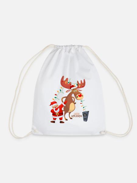 Dabbing Santa, Rudolph und Weihnachtsbeleuchtung - Turnbeutel - Weiß