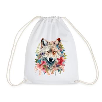 Wolf Wolfskopf Blumen Natur Wildnis Aquarell Kunst - Turnbeutel - Weiß - Vorne