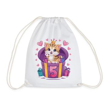 Süße Katze - 5. Geburtstag - 5 Jahre - Turnbeutel - Weiß - Vorne