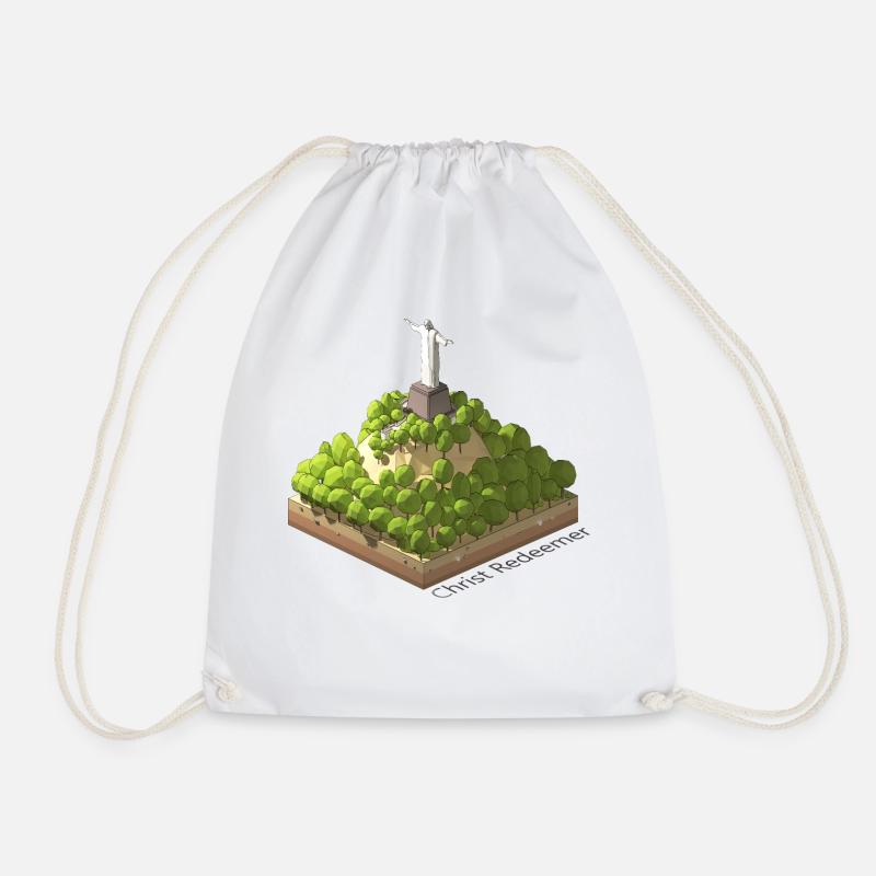 Geometric low poly Christ the Redeemer - Drawstring Bag - white