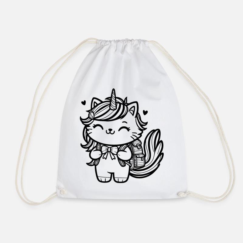 Einhornkatze Einschulung (schwarz) - Turnbeutel - Weiß