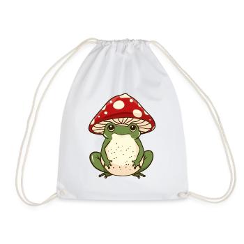Mushroom Cap Frog Whimsy - Drawstring Bag - white - Front