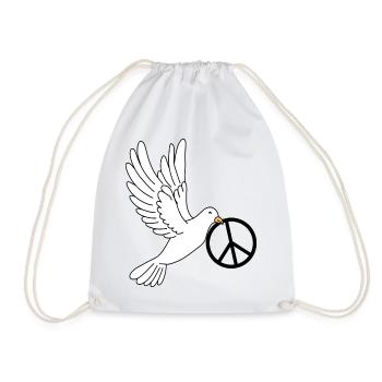 Dove of peace with peace sign in its beak Peace - Drawstring Bag - white - Front