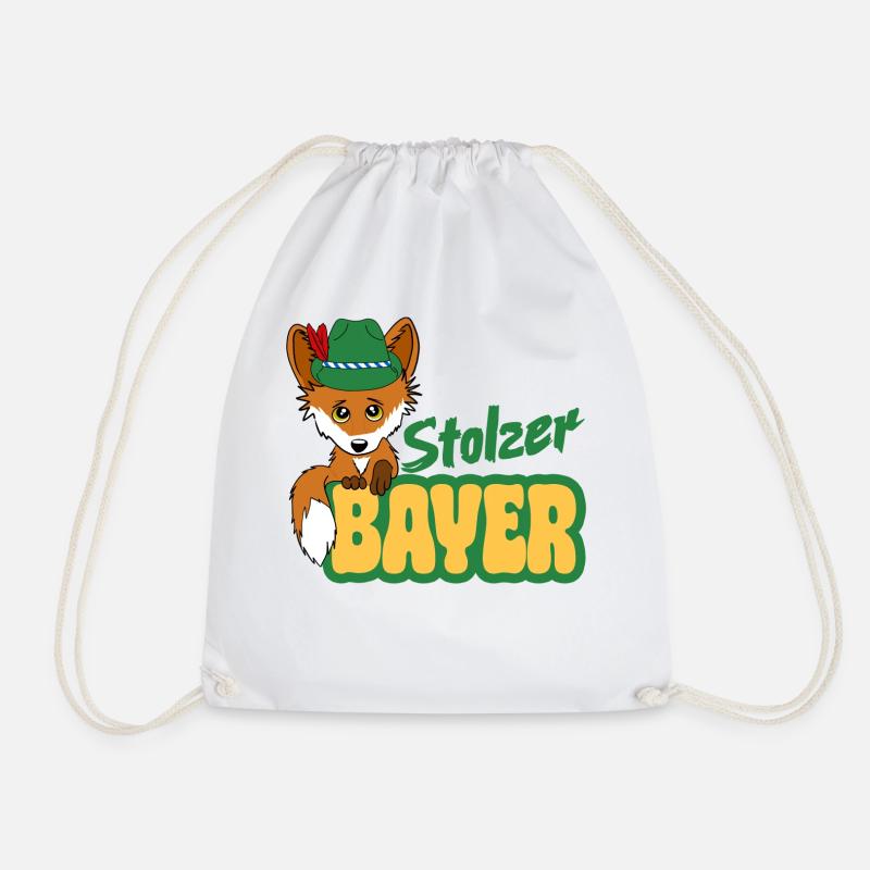 Proud Bavarian - Fox with Bavarian Hat - Drawstring Bag - white