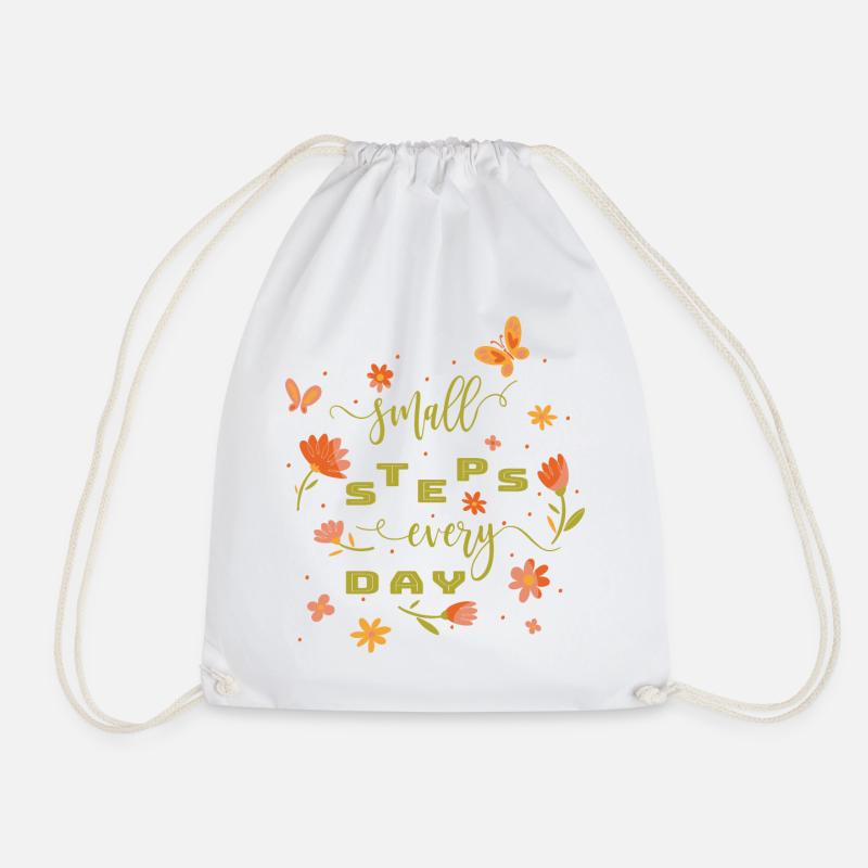 Small Steps Every Day - Self-Confidence Courage Power - Drawstring Bag - white