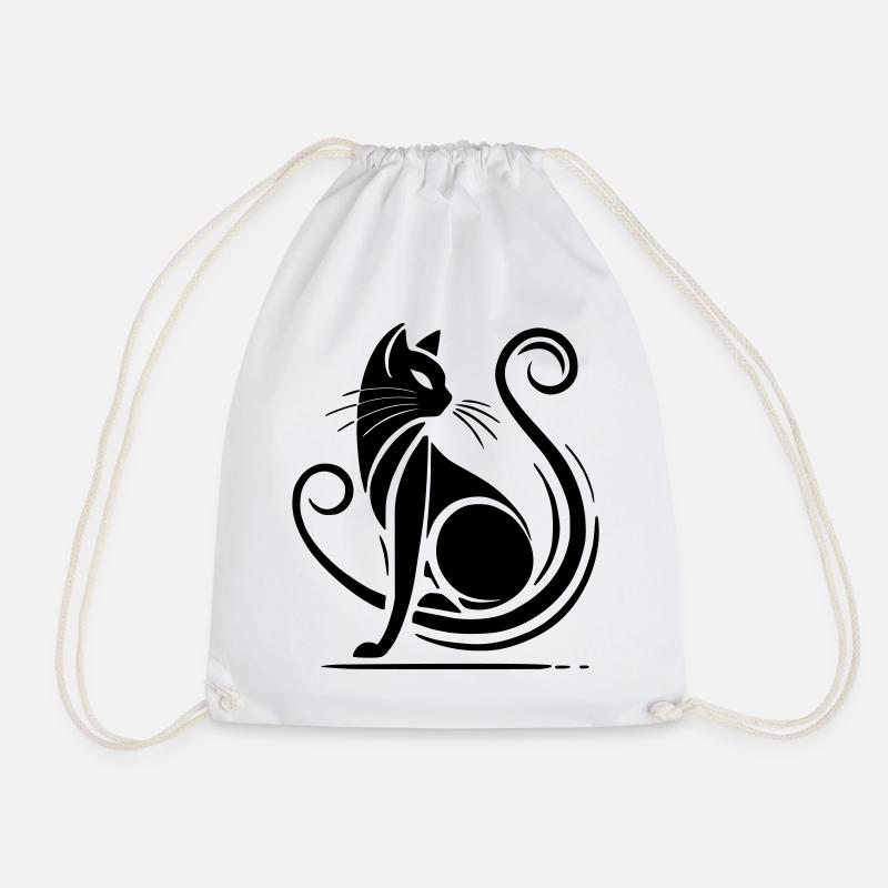Modern Black Cat - Drawstring Bag - white