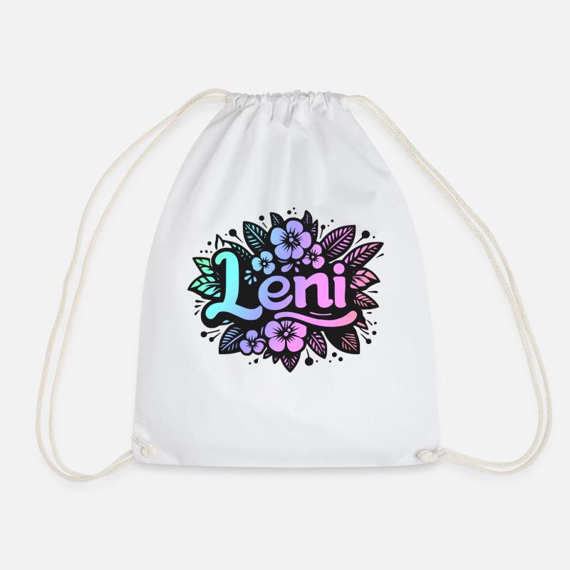 Name LENI Blumenmotiv - Turnbeutel - Weiß