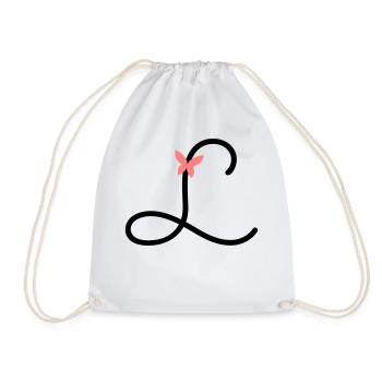 Letter L Butterfly Letter - Drawstring Bag - white - Front