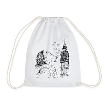 London Big Ben England Woman Hearts Line Art Art - Drawstring Bag - white - Front