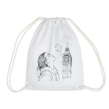 London Big Ben England Frau Herzen Line Art Kunst - Turnbeutel - Weiß - Vorne