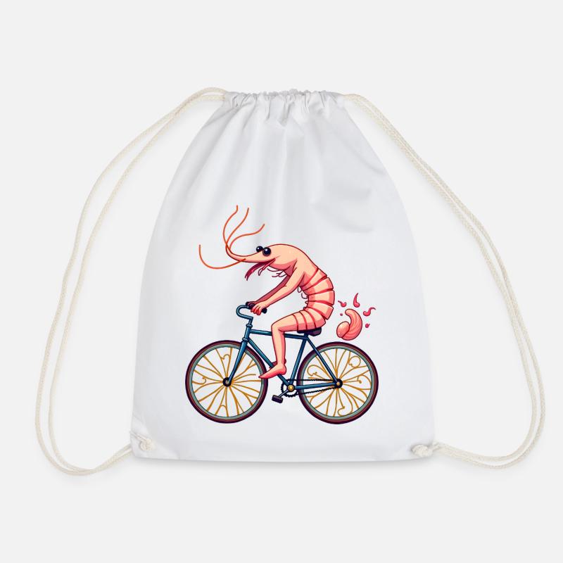 Shrimp Cyclist on Bike - Drawstring Bag - white