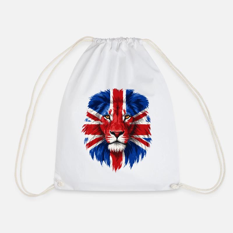 Lion with Union Jack Face Art - Drawstring Bag - white