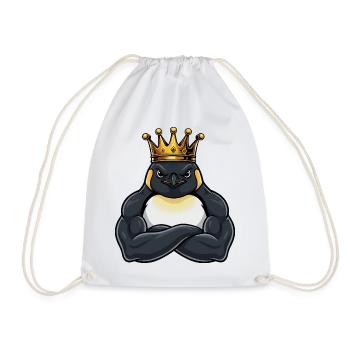 Strong Penguin King Cartoon Fitness Portrait - Drawstring Bag - white - Front