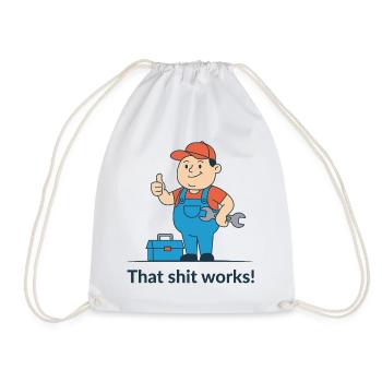 Tool Hero Cartoon Motif. Finally it works! - Drawstring Bag - white - Front
