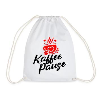 Kaffee Pause - Kaffeebecher mit Herzmotiv - Turnbeutel - Weiß - Vorne