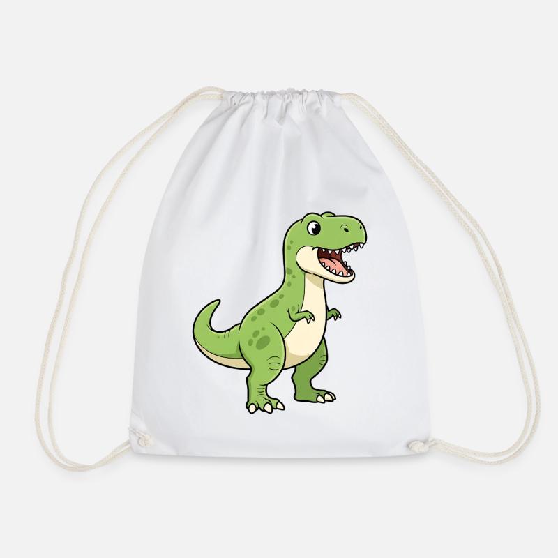 Happy Dino T-Rex Cartoon - Drawstring Bag - white