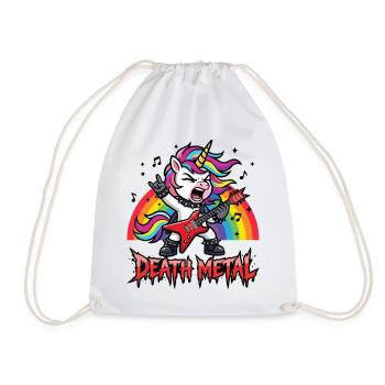 Death Metal Einhorn – Rocker Regenbogen Design - Turnbeutel - Weiß - Vorne