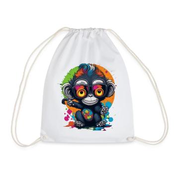 Neon Brillenaffe Splash - Affe - Äffchen - Turnbeutel - Weiß - Vorne