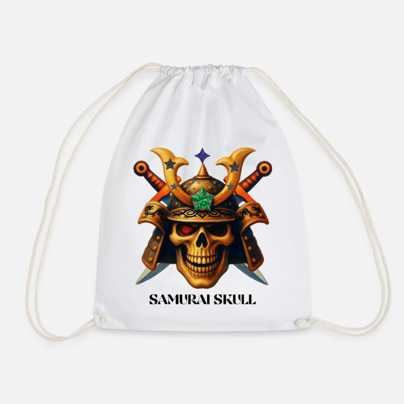 Samurai Skull t-shirt design. - Drawstring Bag - white