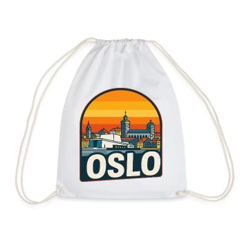 Oslo Norway Skyline Retro Sunset Vintage Design - Drawstring Bag - white - Front