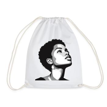 Looking Up: Black and White Portrait - Drawstring Bag - white - Front