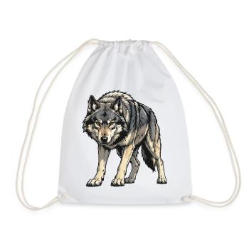 Gray Wolf Illustration - Drawstring Bag - white - Front