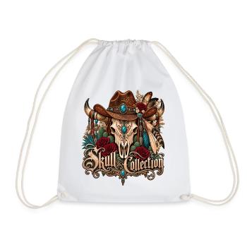 Skull Biker Buffalo Skull Horned Hut - Turnbeutel - Weiß - Vorne