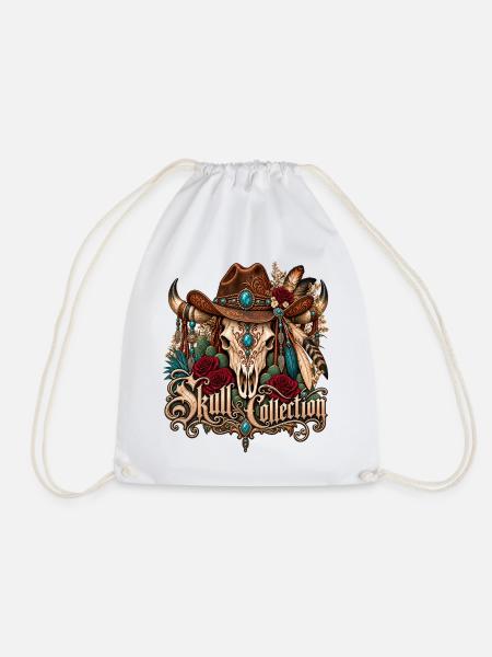 Skull Biker Buffalo Skull Horned Hut - Turnbeutel - Weiß