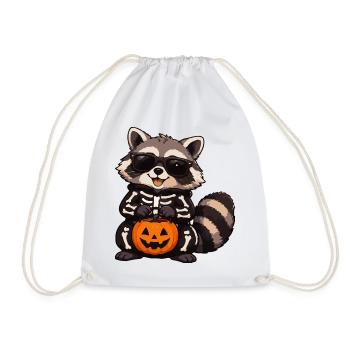 Skelett-Raccoon mit Kürbis - Turnbeutel - Weiß - Vorne