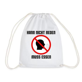 Can not talk, has to eat. black - Drawstring Bag - white - Front