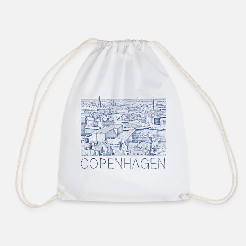 Pen drawing Copenhagen - Drawstring Bag - white