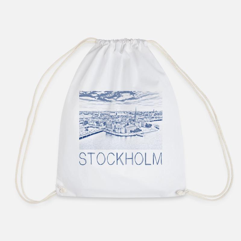 Pen drawing Stockholm - Drawstring Bag - white