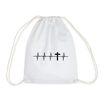 Heartbeat Cross Christ - Drawstring Bag - white - Front