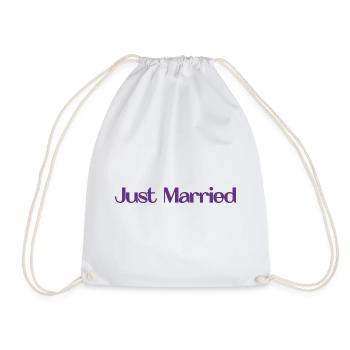 JUST MARRIED. bachelorette party. LOVE. SAINT VALENTINE. COUPLE. - Drawstring Bag - white - Front