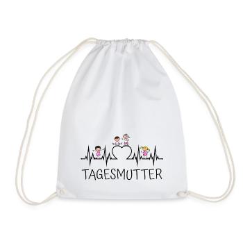 Childminder heartbeat with heart and children - Drawstring Bag - white - Front