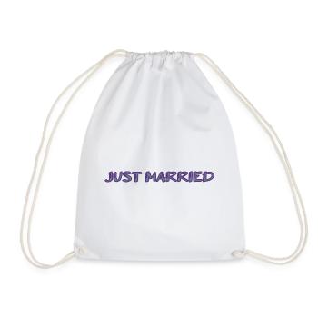JUST MARRIED. bachelorette party. LOVE. SAINT VALENTINE. COUPLE. - Drawstring Bag - white - Front