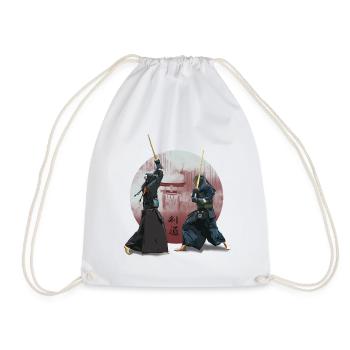 Japanese Kendo Sword Fight with Torii - Drawstring Bag - white - Front