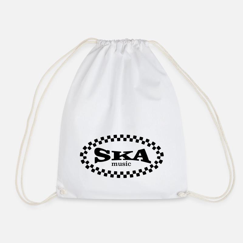 ska music checkered outline - Drawstring Bag - white