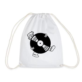 vinyl round circle plate dj hang up party music fe - Drawstring Bag - white - Front