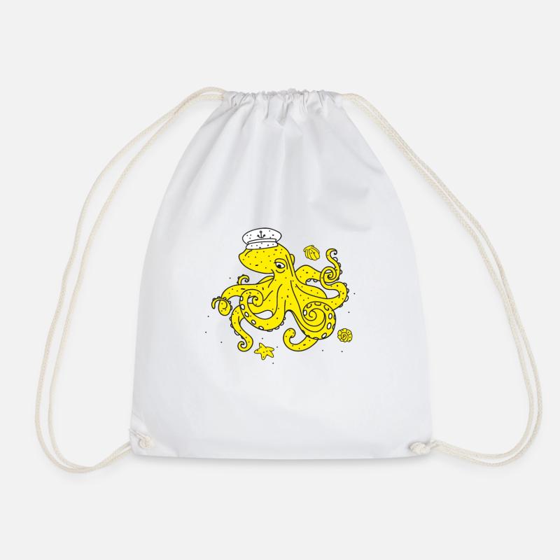 Octopus. Octopus. Sea. Fish. Captain. - Drawstring Bag - white