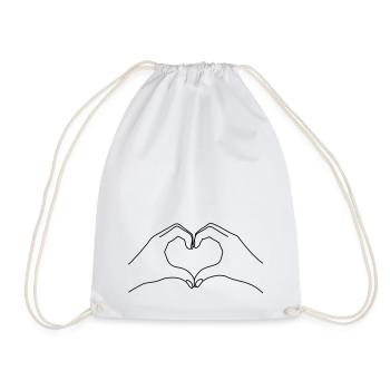 Line art - Hands in Heart Shape - Drawstring Bag - white - Front
