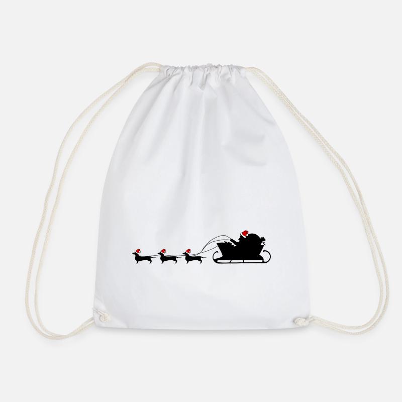 Dachshund reindeer black short-haired Dachshund - Drawstring Bag - white