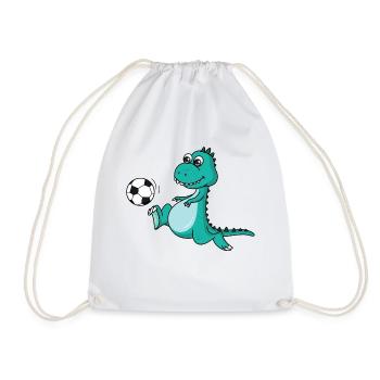 Dino Fussball süß -Kind Geschenk - Turnbeutel - Weiß - Vorne