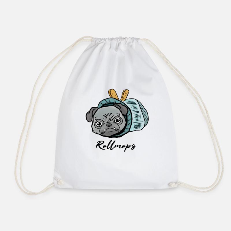 Mops beim Fasching! Geschenk Rollmops - Turnbeutel - Weiß