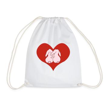 Lapins roses amoureux sur un cœur rouge - Sac de sport léger - blanc - Devant
