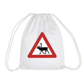 Norwegian reindeer warning sign - Drawstring Bag - white - Front