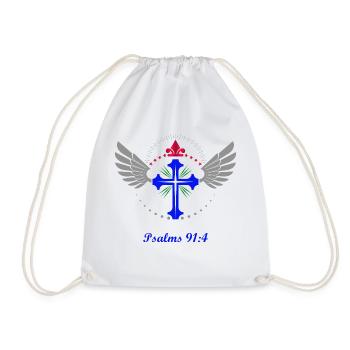 Psalm 91:4, cross, religious, wings, crown, appearance - Drawstring Bag - white - Front