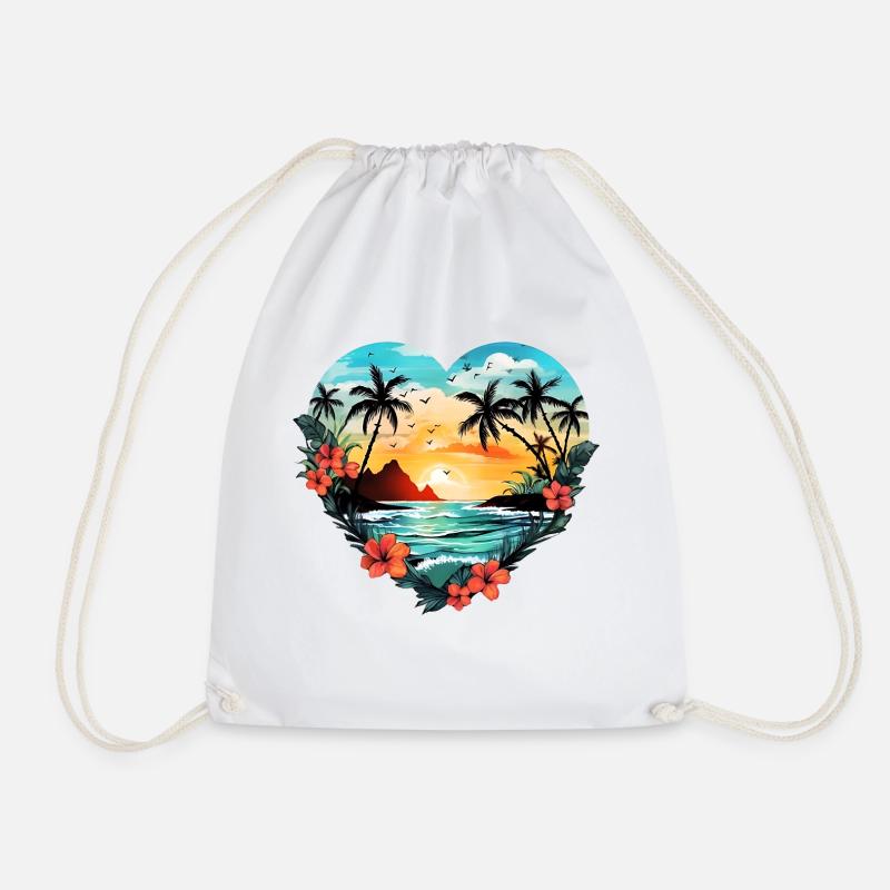 Summer Island Palm Trees - Drawstring Bag - white