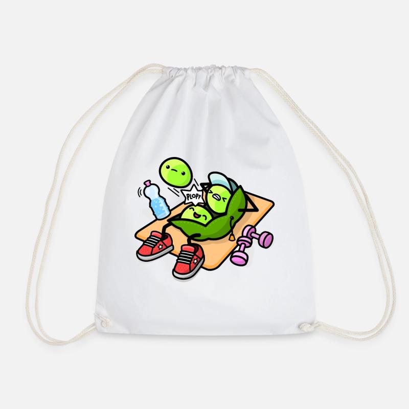 Kawaii pea pod during workout - Drawstring Bag - white