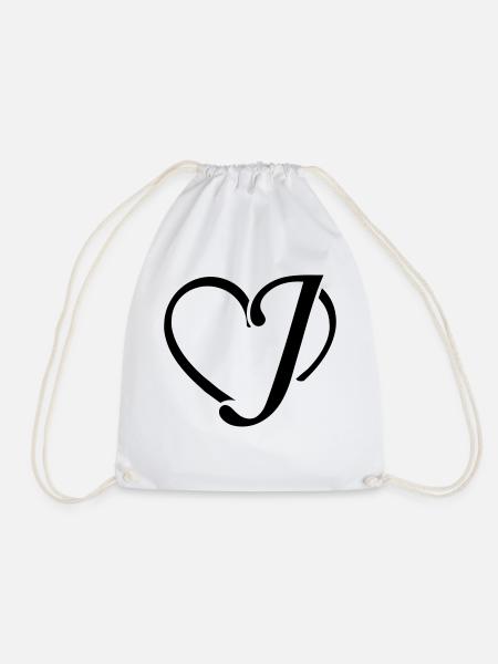 Heart letter J - Drawstring Bag - white